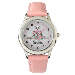 Flickor, vackra blommor, vattenfärgspanda och Nam Armbandsur
