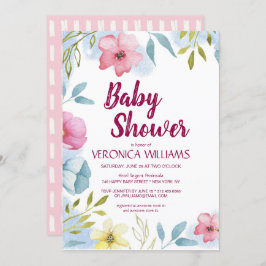 Flickor Vår Blommigt - vattenfärgsbabyskor Inbjudningar