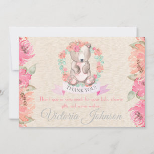 Flickor Vattenfärgsprogram Blommigt Baby Bear Baby Tack Kort