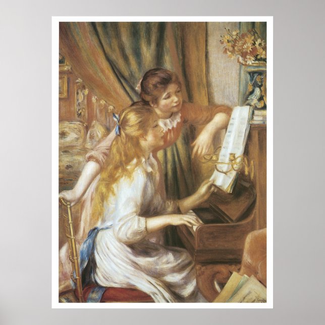 Flickor vid Piano, 1892 Pierre-Auguste Renoir Poster (Framsidan)