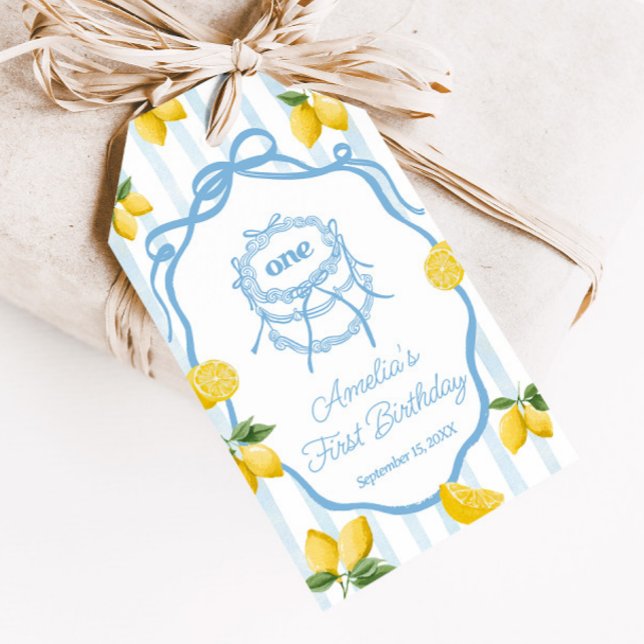 Flickor Viktigt blått leemon Amalfi Birthday Favor Presentetikett (Skapare uppladdad)
