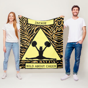 Flickor "Vild Om Cheer" Guld Black Gult Zebra Fleecefilt
