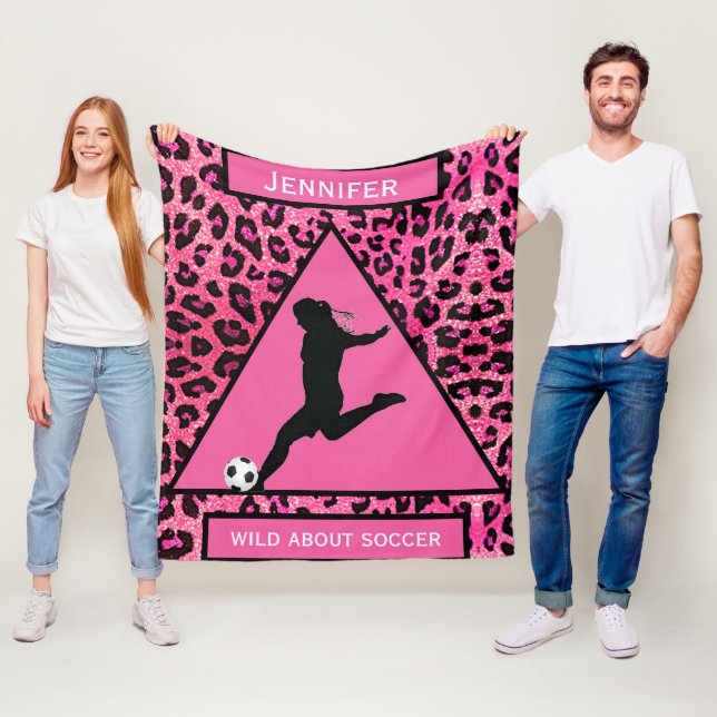 Flickor "Vild Om fotboll" Rosa Leopard Fleecefilt (På plats)