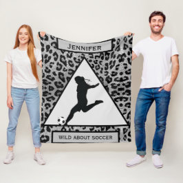 Flickor "Vild Om fotboll" Silver Leopard Fleecefilt