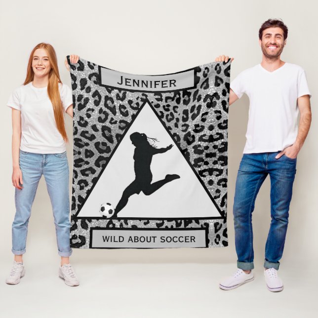 Flickor "Vild Om fotboll" Silver Leopard Fleecefilt (På plats)