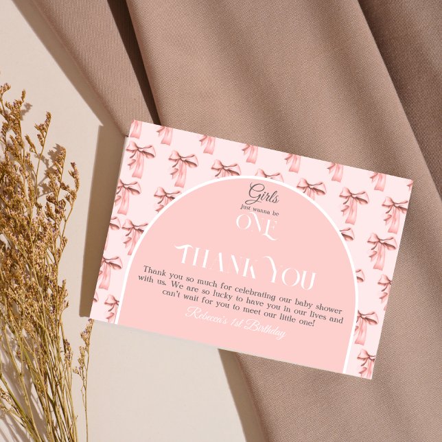Flickor vill bara bli en Rosa Bow första födelseda Tack Kort (Skapare uppladdad)