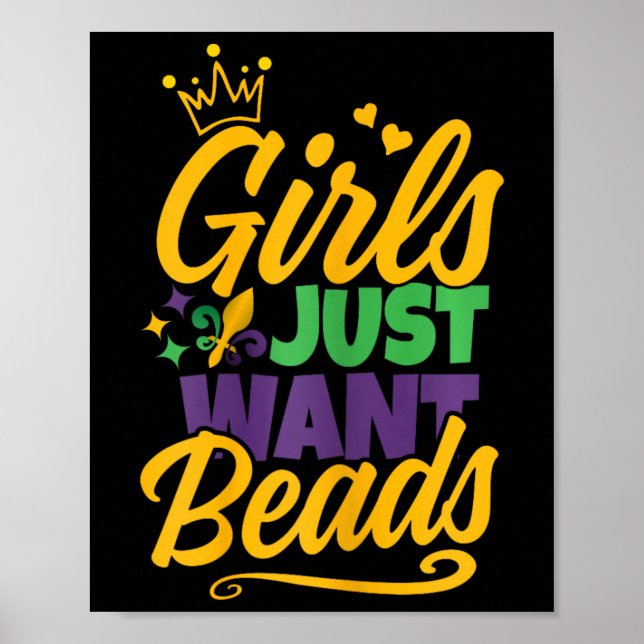 Flickor vill bara ha Pärlor Funny Mardi Gras Poster (Framsidan)