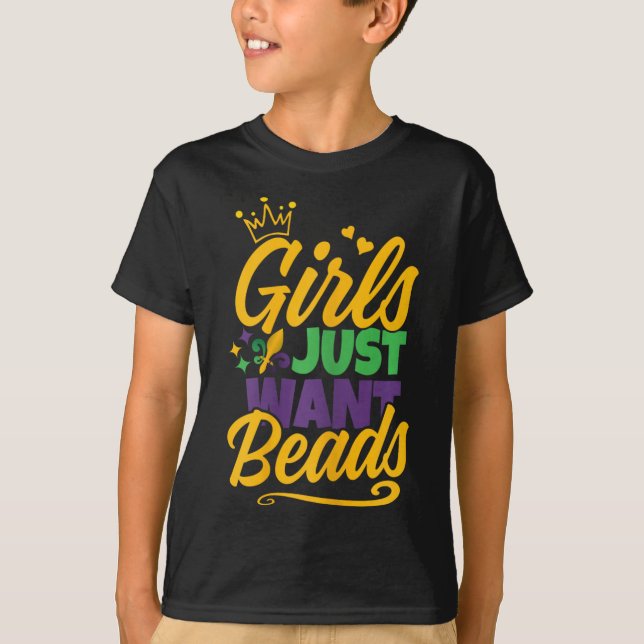 Flickor vill bara ha Pärlor Funny Mardi Gras T Shirt (Framsida)