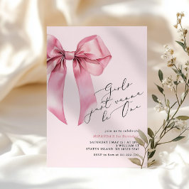 Flickor vill bara vara en Rosa Bow 1:a födelsedag Inbjudningar