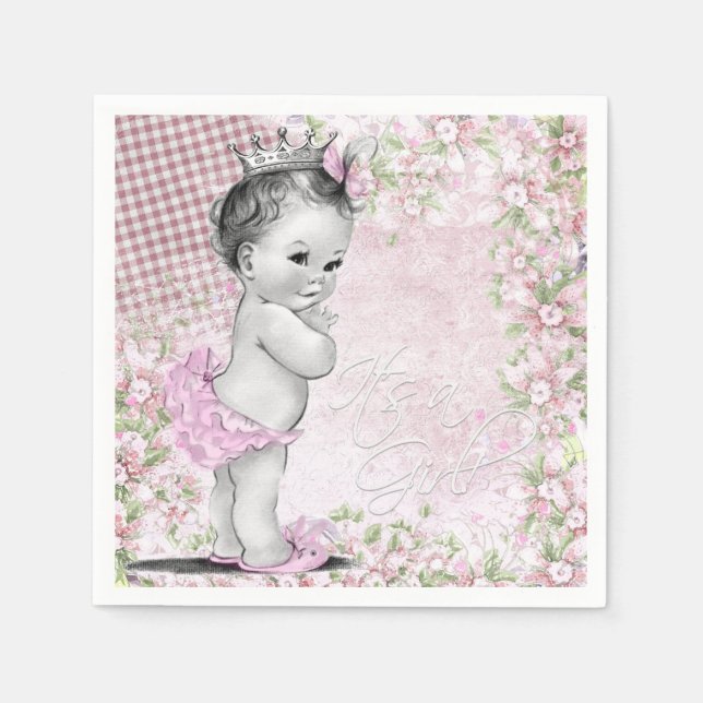 Flickor Vintage Baby Shower Pappersservett (Framsidan)