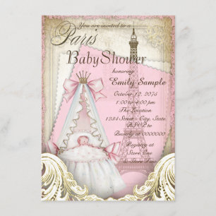 Flickor Vintage Paris Babyfirande Inbjudningar