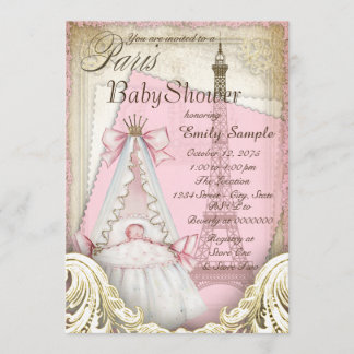 Flickor Vintage Paris Bebis Shower Inbjudningar
