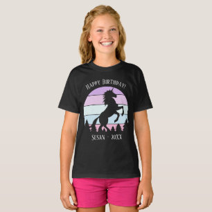 Flickor Vintage Sunset Unicorn Namn T Shirt