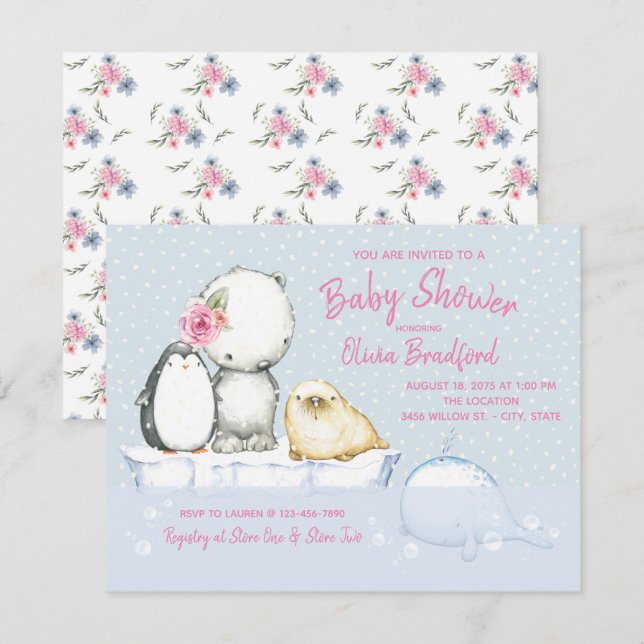 Flickor Vinter Baby Shower Inbjudningar (Fram/baksida)