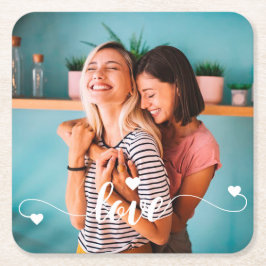 Flickor, vitt skript i Kärlek med hjärthjärtans al Underlägg Papper Kvadrat