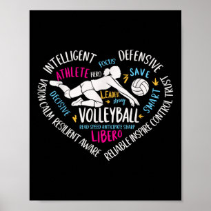 Flickor Volleyball Libero Heart Volley för Tonårin Poster