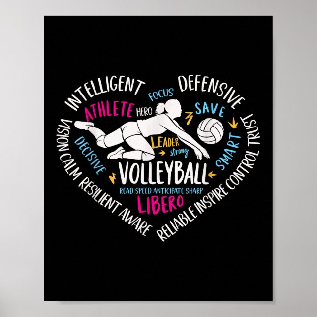 Flickor Volleyball Libero Heart Volley för Tonårin Poster (Framsidan)
