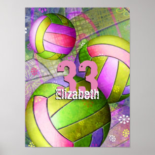 Flickor Volleyball poster med namn-nummer