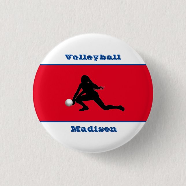 Flickor Volleyboll Röd Vit Blå Patriotisk Knapp (Framsida)
