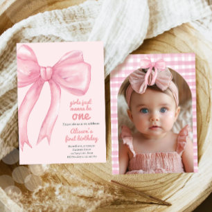 Flickor Wanne är bara en Rosa Bow Coquette Birthda Inbjudningar