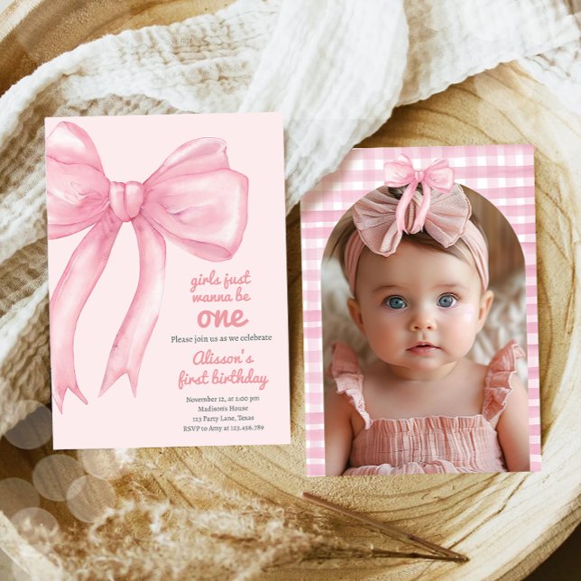Flickor Wanne är bara en Rosa Bow Coquette Birthda Inbjudningar (Skapare uppladdad)