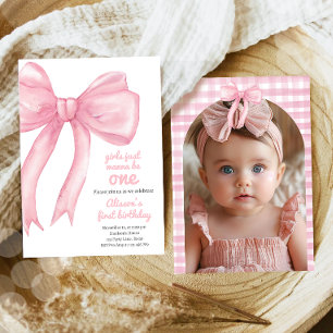 Flickor Wanne är bara en Rosa Bow Coquette Birthda Inbjudningar