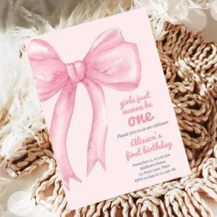 Flickor Wanne är bara en Rosa Bow Coquette Birthda Inbjudningar