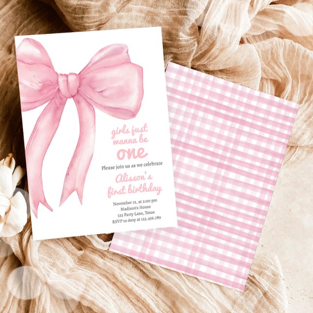 Flickor Wanne är bara en Rosa Bow Coquette Birthda Inbjudningar (Skapare uppladdad)