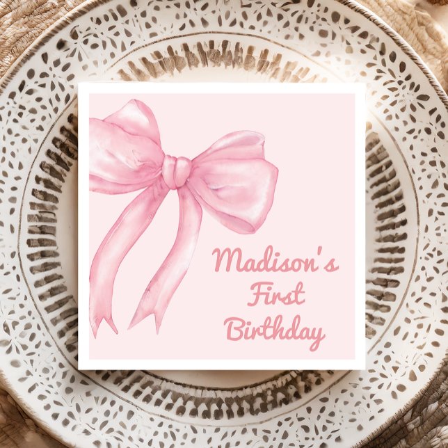 Flickor Wanne är bara en Rosa Bow Coquette Birthda Pappersservett (Skapare uppladdad)