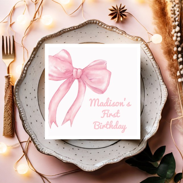Flickor Wanne är bara en Rosa Bow Coquette Birthda Pappersservett (Skapare uppladdad)