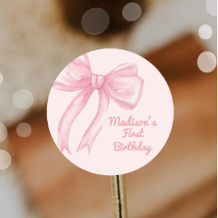 Flickor Wanne är bara en Rosa Bow Coquette Birthda Runt Klistermärke