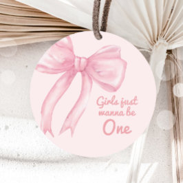 Flickor Wanne är bara en Rosa Bow Coquette Birthda Runt Klistermärke