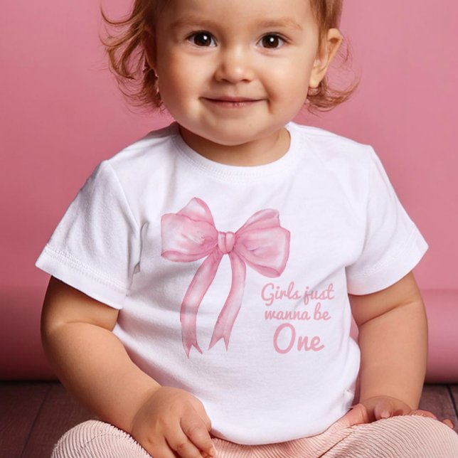 Flickor Wanne är bara en Rosa Bow Coquette Birthda T Shirt (Skapare uppladdad)