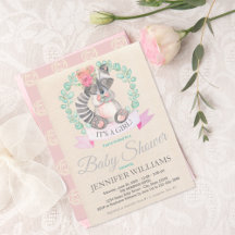 Flickor Watercolor Baby Raccoon Baby Shower
