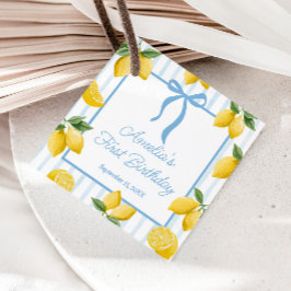 Flickor Whimsical Blue Bow Lemon Amalfi Birthday Gåvor Etiketter