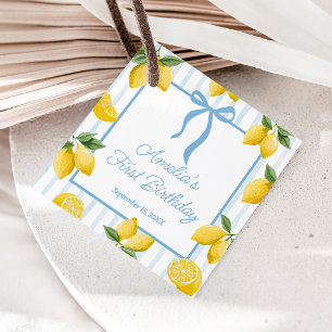 Flickor Whimsical Blue Bow Lemon Amalfi Birthday Gåvor Etiketter