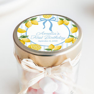 Flickor Whimsical Blue Bow Lemon Amalfi Birthday Runt Klistermärke