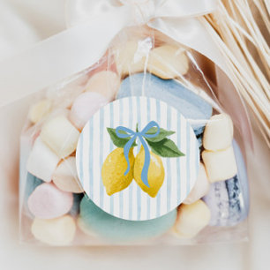 Flickor Whimsical Blue Bow Lemon Amalfi Birthday Runt Klistermärke