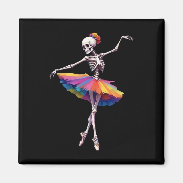 Flickor Women Halloween Dancing Skeleton Rainbow L Magnet (Framsidan)