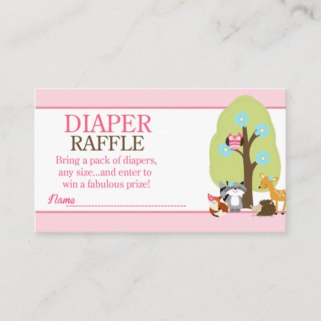 Flickor Woodland Animals Baby Shower Raffle Tilläggskort (Framsida)