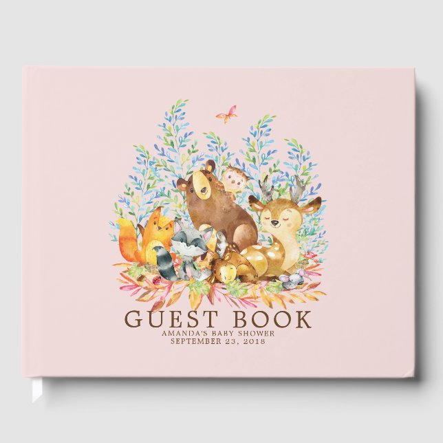 Flickor Woodland Baby Shower Guest Bok (Framsida)