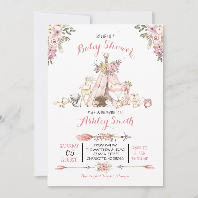 Flickor Woodland Baby Shower-inbjudningar Inbjudningar (Framsida)