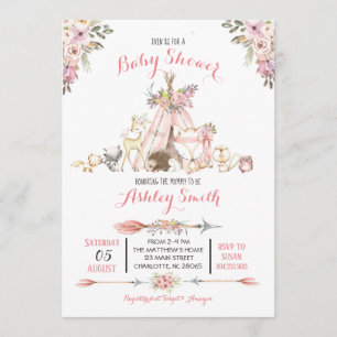 Flickor Woodland Baby Shower-inbjudningar Inbjudningar