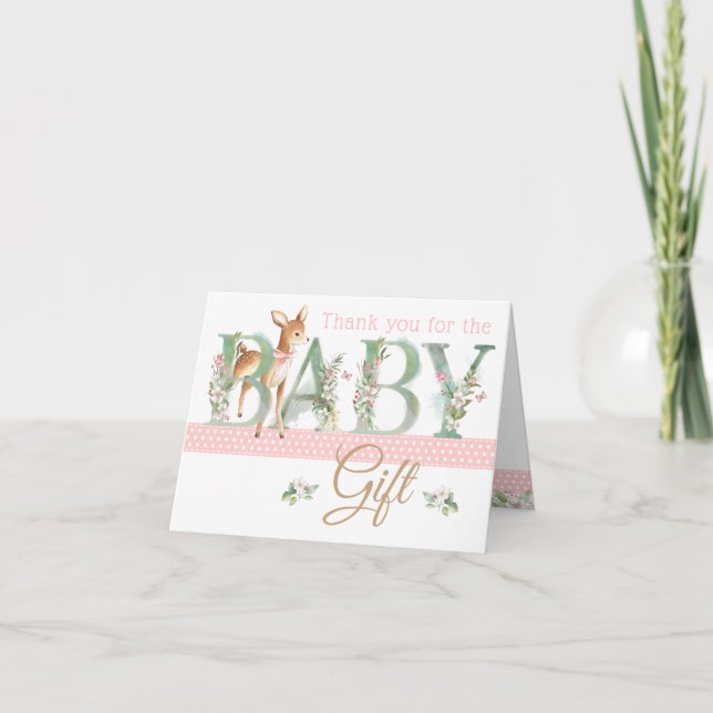 Flickor Woodland Hjort Baby Shower Tack du Cards (Framsida)