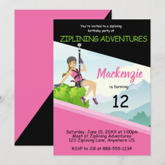 Flickor Zipling Birthday Inbjudningar