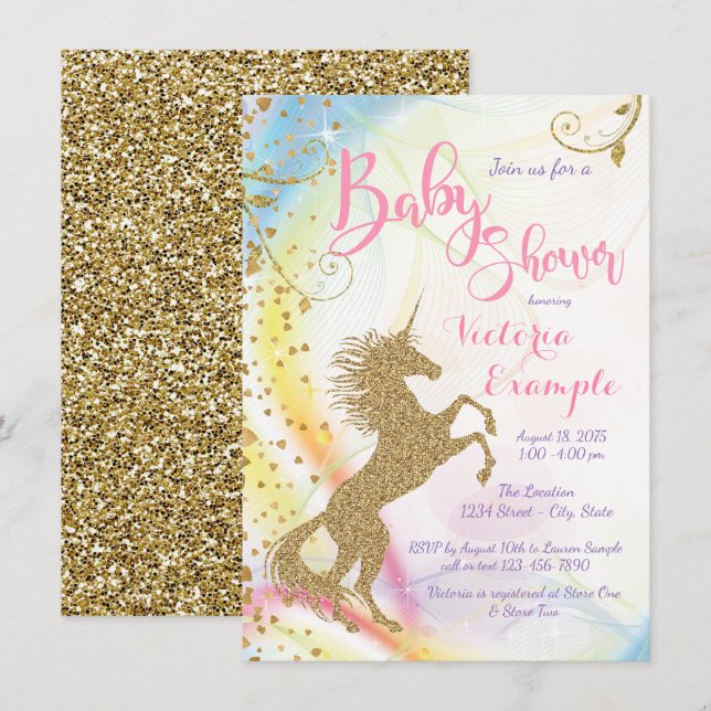 Flickornas Enhörning Baby Shower-inbjudningar Inbjudningar (Fram/baksida)
