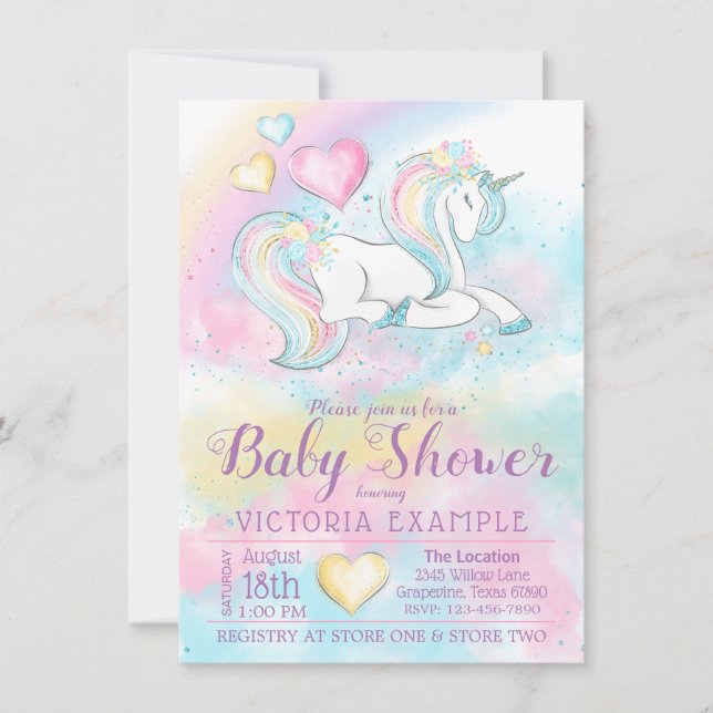 Flickornas Enhörning Baby Shower-inbjudningar Inbjudningar (Framsida)