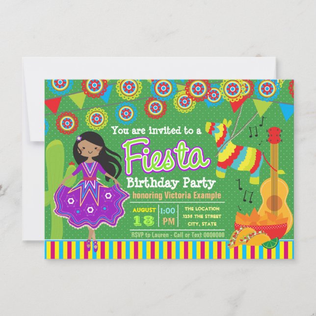 Flickornas mexikanska fiesta födelsedagsfest inbjudningar (Framsida)