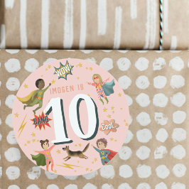 Flickornas Rosa Superhjälte Kids Age Birthday Runt Klistermärke