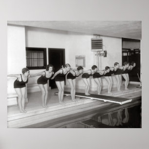 Flickornas simlag, 1930. Gammalt foto Poster